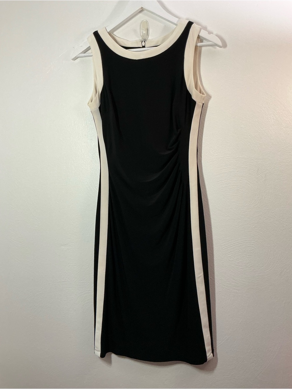 Chaps Black Midi Dress with Cream Contrast Trim Size Small